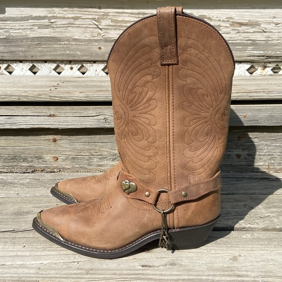 Masterson Boot Co Brown Leather Deertan Chain J Toe Western Boots Women's Size 6 - Picture 3 of 14